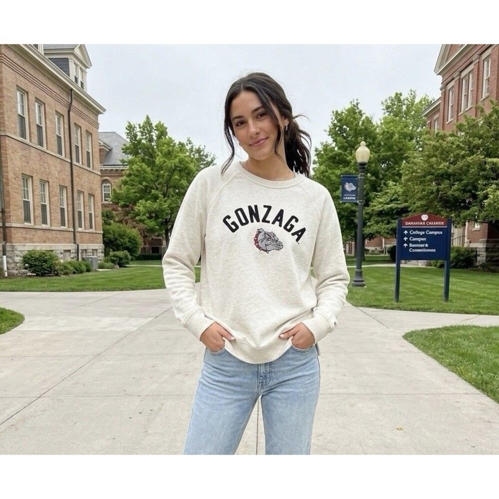 Gonzaga Bulldogs Womens Fleece Sweatshirt Oatmeal Gray Crewneck Size M NWOT